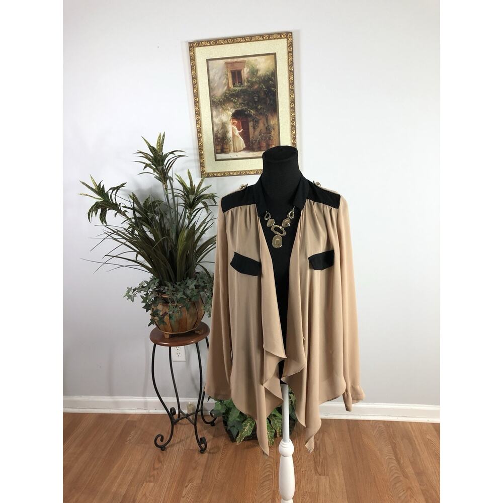 Janet Paris Women Puncho M Open Colorblock Long Sleeve‎ Boho Lagenlook Y2K Artsy
